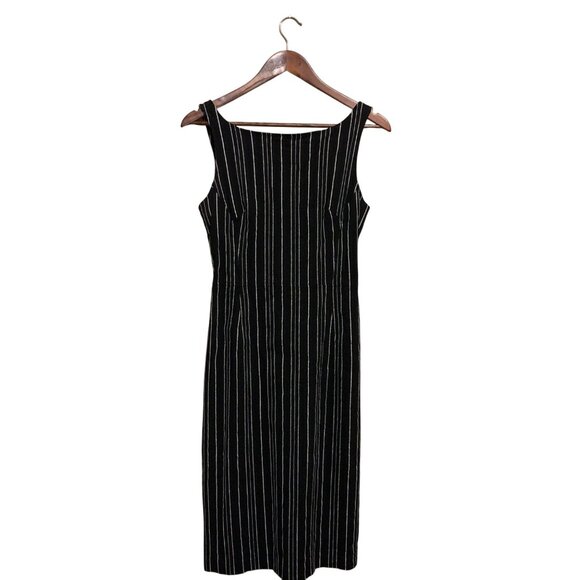 B & W Women's Dress Striped Sleeveless Midi Square Neckline 10 Bodycon Mob Wife - Picture 1 of 12